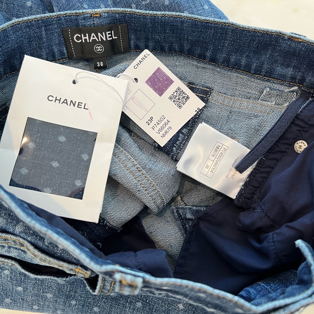 CHANEL 23 CC POLKA DOT DARK BLUE ECRU & WHITE SLIM JEAN SIZE FR 38 / US 6 - Picture 15 of 17